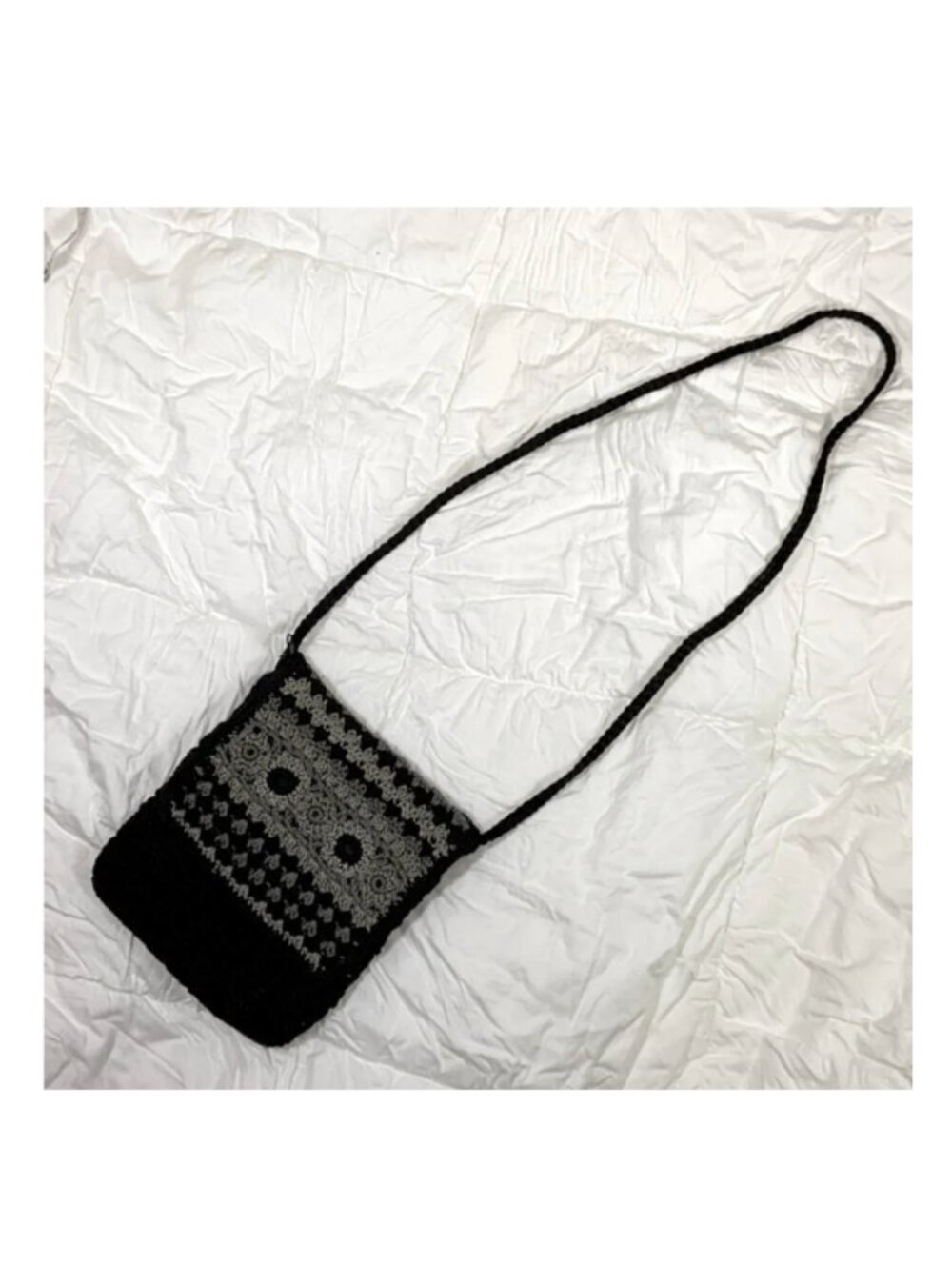 Black And Gray Crochet Crossbody Handbag